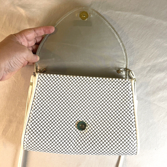 Whiting and Davis International Vtg Metal Mesh Leather Shoulder Bag Purse Cross - Picture 5 of 13